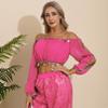 easyforever Women's Sequined Beaded Belly Dance Outfits Top Long Sleeve Chiffon Cropped Top Hot Pink One Size view 3
