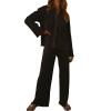 IMISSILLEB Women's 2 Pieces Pants Outfits Oversized Printed Long Sleeve Button Down Shirts Loose Wide-Leg Pants Set view 1