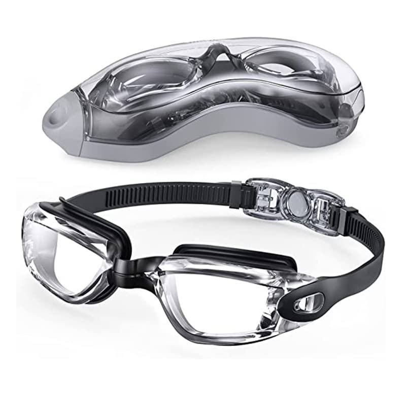 Waterproof and anti-fog swimming goggles for adults with silicone nose clip earplugs unisex electroplated swimming glasses (Flat light black)
