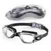 Waterproof and anti-fog swimming goggles for adults with silicone nose clip earplugs unisex electroplated swimming glasses (Flat light black) view 1