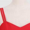 Red Solid Spaghetti Cami Strap Dresses for Women Hidden Zipper High Waist Midi Dress Sleeveless Knee Length Flare Hem 50S 60S Swing Vintage Dresses M view 4