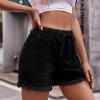 XUETON Womens Causal Drawstring Denim Shorts Summer Elastic Waist Raw Hem Comfy Jeans Shorts with Pockets(Black,X-Large) view 2