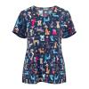 Womens Scrub Tops Dog Print Scrub Nursing V Neck Tops Cute Cat Plus Size Fun Animal Print Stretch Kawaii Pediatric Nurse Uniform Shirt with Pockets Dark Blue Nurse Tunic Tops XL view 1