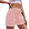 XUETON Womens Causal Drawstring Denim Shorts Summer Elastic Waist Raw Hem Comfy Jeans Shorts with Pockets(Red,Large) view 1