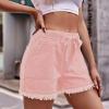XUETON Womens Causal Drawstring Denim Shorts Summer Elastic Waist Raw Hem Comfy Jeans Shorts with Pockets(Red,Large) view 2