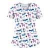 Scrub Tops Women Stretchy Dog Print Scrub Nursing V Neck Tops Cute Cat Plus Size Fun Animal Print Stretch Kawaii Pediatric Nurse Uniform Shirt with Pockets White Nurse Tshirts Medium view 1
