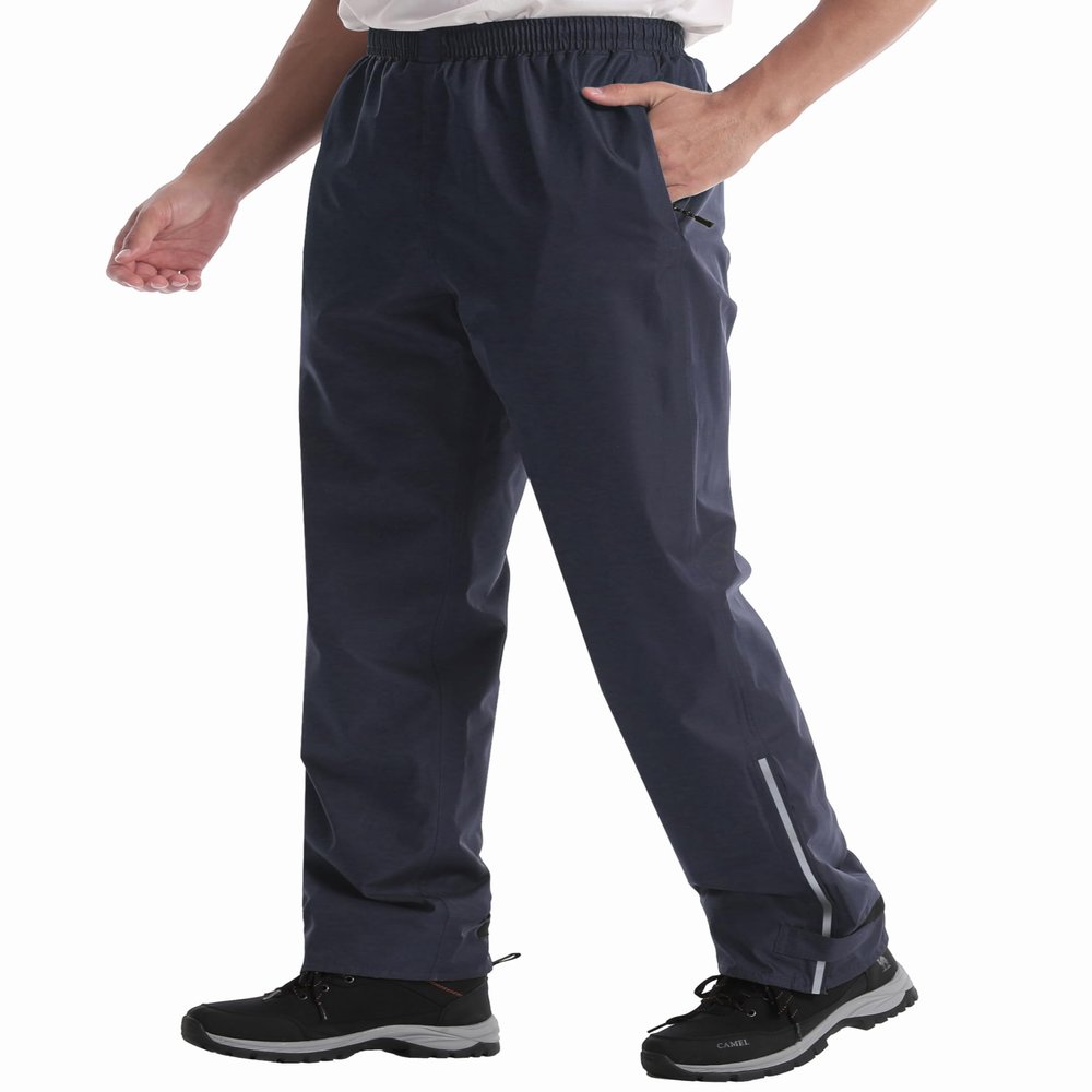 iCreek Men's Rain Pants Waterproof Rain Over Pants Hiking Pants Windproof Lightweight Outdoor for Golf, Fishing (Navy Blue, XX-Large/28 Inseam)