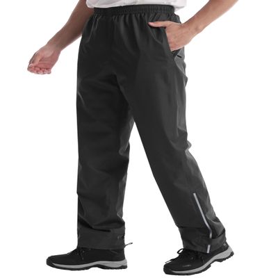 iCreek Men's Rain Pants Waterproof Rain Over Pants Hiking Pants Windproof Lightweight Outdoor for Golf, Fishing (Black, Medium/30 Inseam)