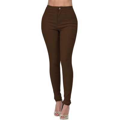 XUETON Womens Slim Fit Dress Pants for Work Business High Waisted Stretch Jegging with Pockets Skinny Jeans Denim Pencil Pant(Brown,Large)