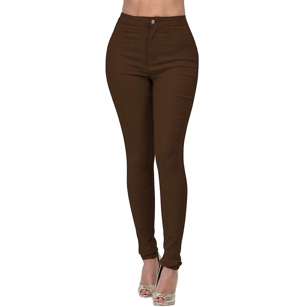 XUETON Womens Slim Fit Dress Pants for Work Business High Waisted Stretch Jegging with Pockets Skinny Jeans Denim Pencil Pant(Brown,Large)