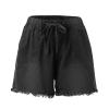 XUETON Womens Causal Drawstring Denim Shorts Summer Elastic Waist Raw Hem Comfy Jeans Shorts with Pockets(Grey,Small) view 3