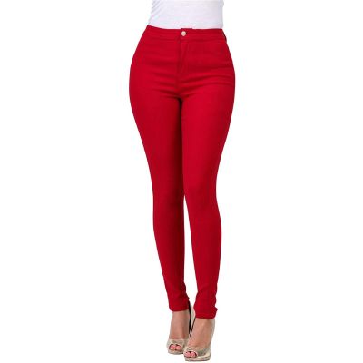 XUETON Womens Slim Fit Dress Pants for Work Business High Waisted Stretch Jegging with Pockets Skinny Jeans Denim Pencil Pant(Red,Large)