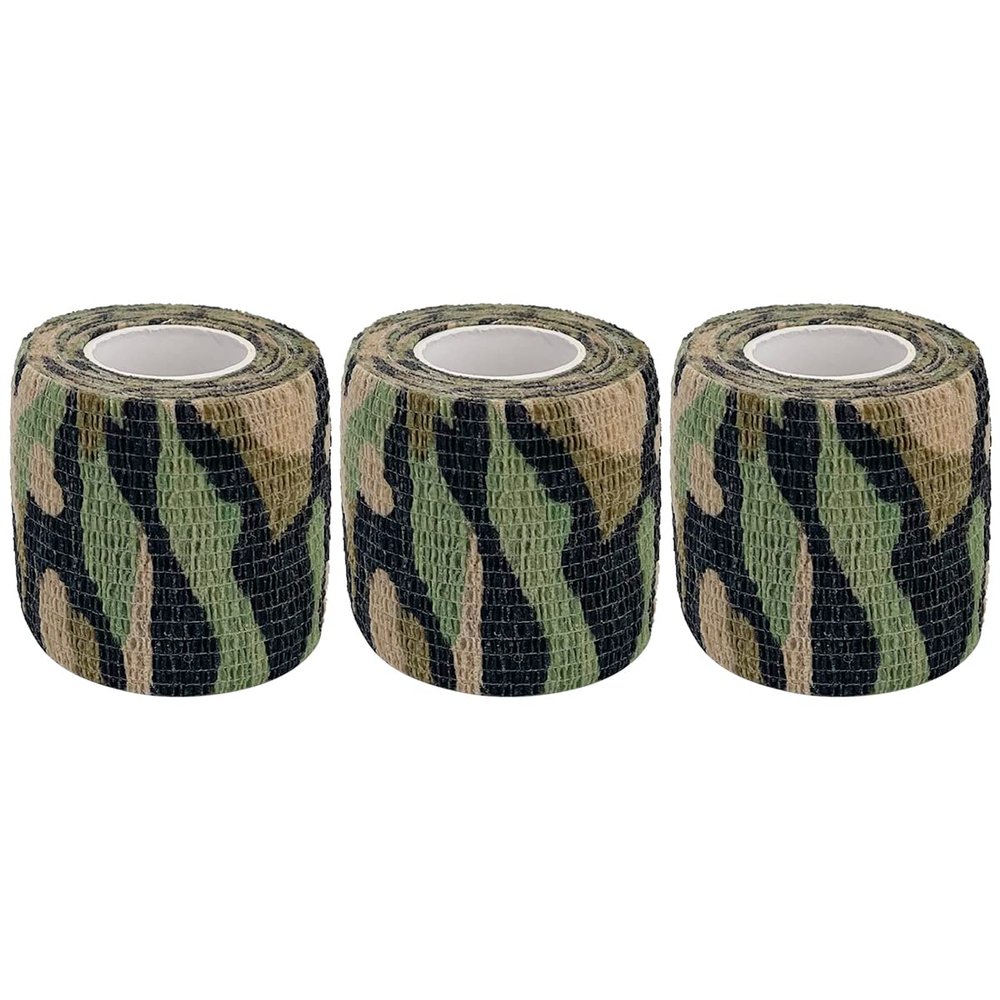 homeemoh Self Adhesive Sports Tape, 3 Rolls (2.5cm x 4.8 Meters) Camouflage Tape for Military Hunting, Camo Cohesive Bandages for Wrist & Ankle Sprains Swelling