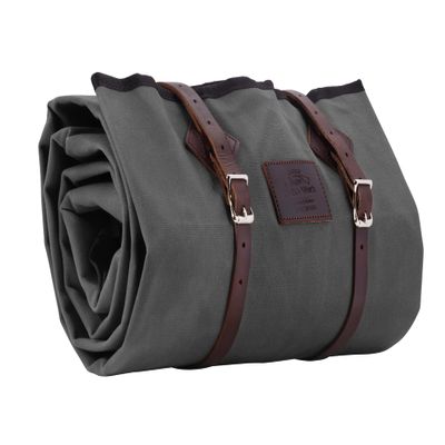 1844 Helko Werk Handmade Waxed Canvas Cowboy Bedroll - Camping Bed Roll with Leather Straps and Zipper - Waterproof Waxed Canvas Portable Bed - Packable Sleeping Bag (Bedroll Slate Gray) #F8761SG