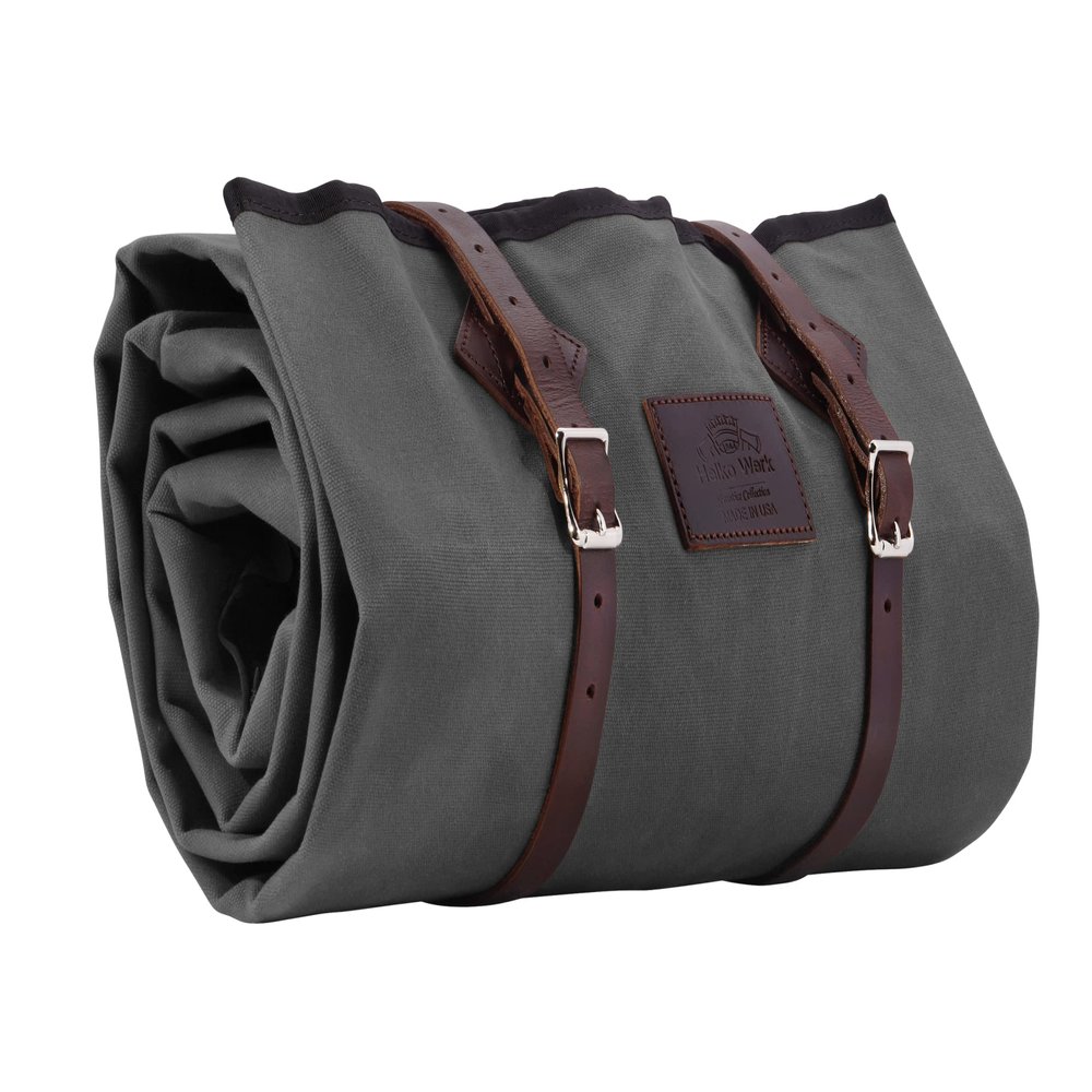 1844 Helko Werk Handmade Waxed Canvas Cowboy Bedroll - Camping Bed Roll with Leather Straps and Zipper - Waterproof Waxed Canvas Portable Bed - Packable Sleeping Bag (Bedroll Slate Gray) #F8761SG