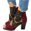 SACFOF Sandals for Women Peep Toe Side Lace Floral Embroidered Chunky Heel Sandals Wedding Pumps Block Heeled Shoes view 2