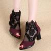 SACFOF Sandals for Women Peep Toe Side Lace Floral Embroidered Chunky Heel Sandals Wedding Pumps Block Heeled Shoes view 3
