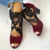 SACFOF Sandals for Women Peep Toe Side Lace Floral Embroidered Chunky Heel Sandals Wedding Pumps Block Heeled Shoes view 4