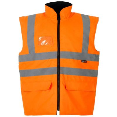Mens High Visibility 2 Tone Puffer Bodywarmer Gilet Adults Hi Viz Zip Up Vest Winter Top (Intractive Bodywarmer Orange 4X-Large)