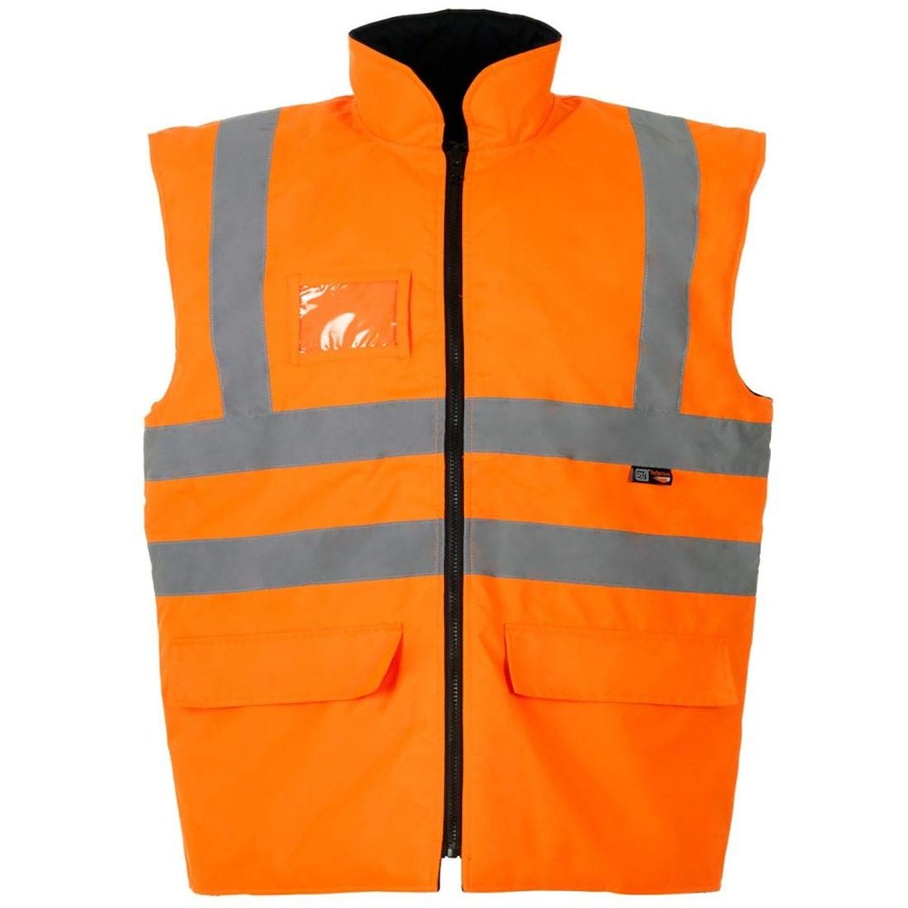 Mens High Visibility 2 Tone Puffer Bodywarmer Gilet Adults Hi Viz Zip Up Vest Winter Top (Intractive Bodywarmer Orange 4X-Large)
