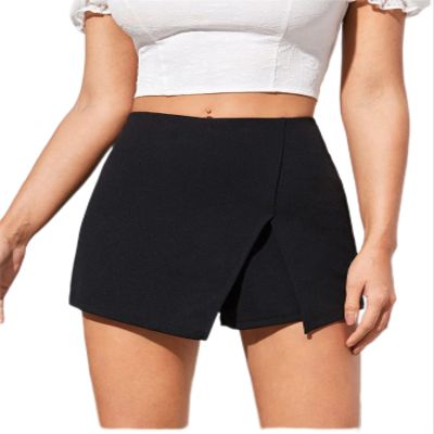 AMDMG Shorts for Women Solid Split Front Skort (Color : Black, Size : Medium)