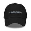 Lacrosse hat, Lacrosse Player Gift for Lacrosse Coach Team Players, Lacrosse Cap, Embroidered Unisex Baseball hat. Black view 1