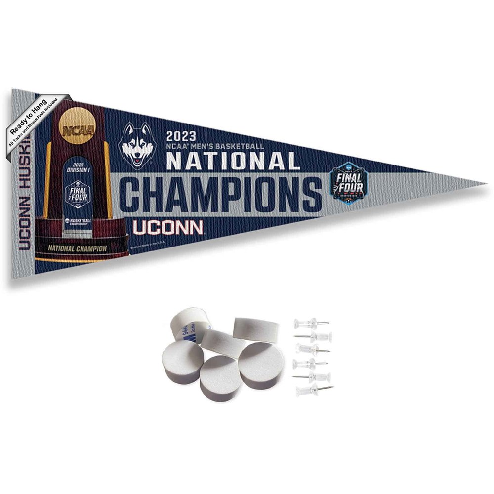 College Flags & Banners Co. Connecticut Huskies 2023 UCONN National Basketball Champions Pennant Flag and Wall Tack Mount Pads