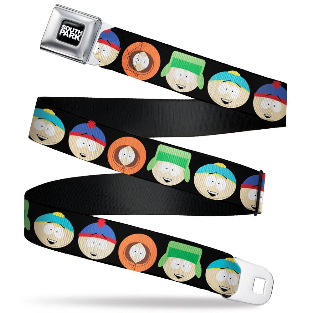 Paramount Network Belt, Seatbelt Buckle Belt, South Park Boys Face Repeat Black, 30 to 44 Inches