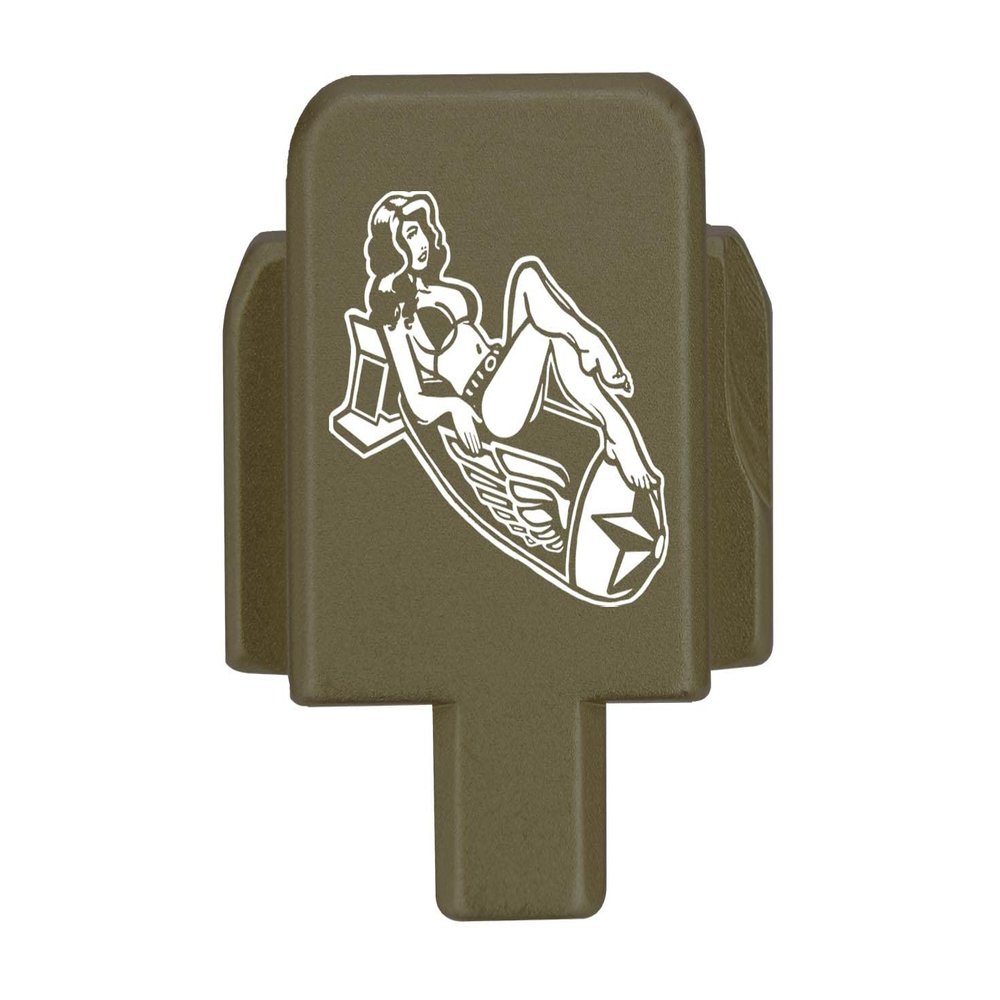 NDZ Performance Rear Slide Cover Plate for Sig P320 Series 9mm .40 .357 .45 ACP Laser Engraved Anodized Aluminum in Olive Drab Green, Made in The USA - Bomb Pinup Girl 1