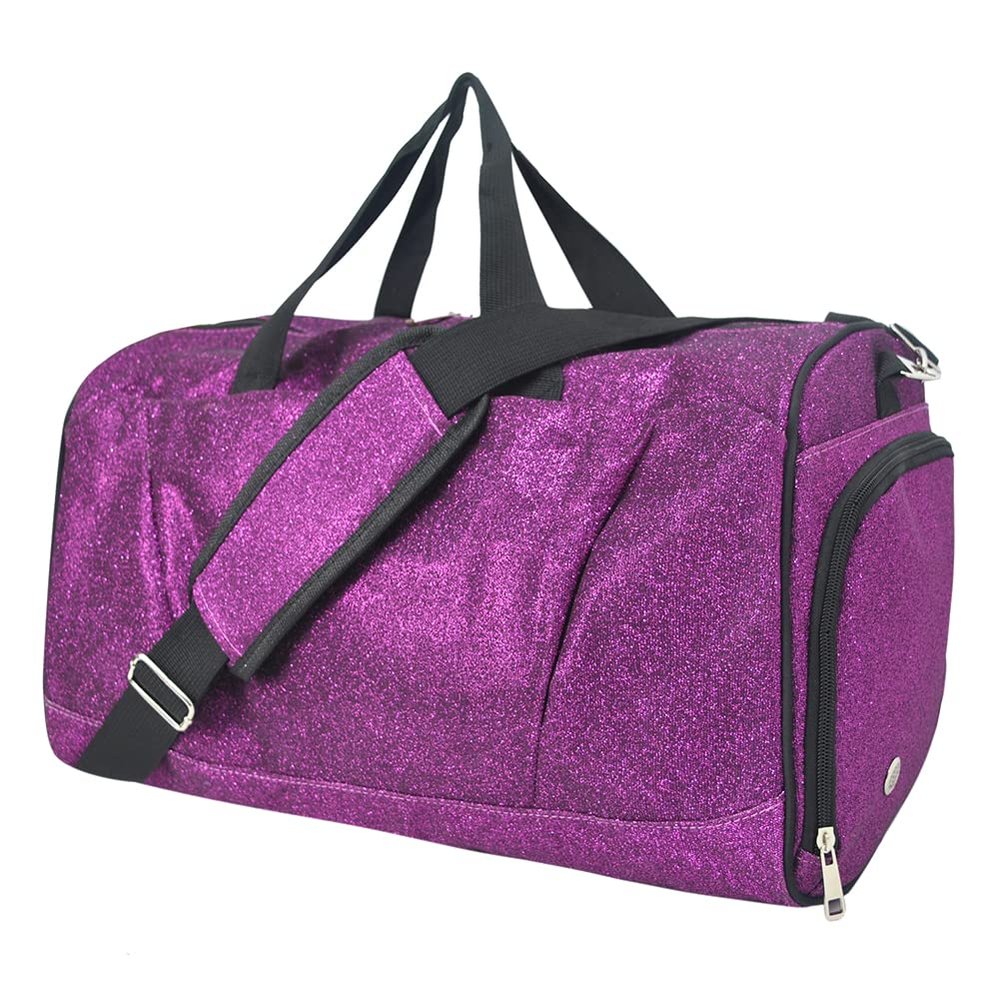 NGIL Glitter Cheers Sports Gym Duffel with Shoe Compartment and Small Carry on Travel Tote Bags for Women, Gym bag, Overnight bags for Women, Cheer Bag (Glitter-Purple)