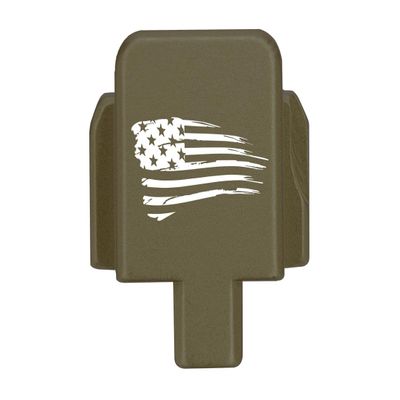 NDZ Performance Rear Slide Cover Plate for Sig P320 Series 9mm .40 .357 .45 ACP Laser Engraved Anodized Aluminum in Olive Drab Green, Made in The USA - US Flag Tattered, Made in The USA