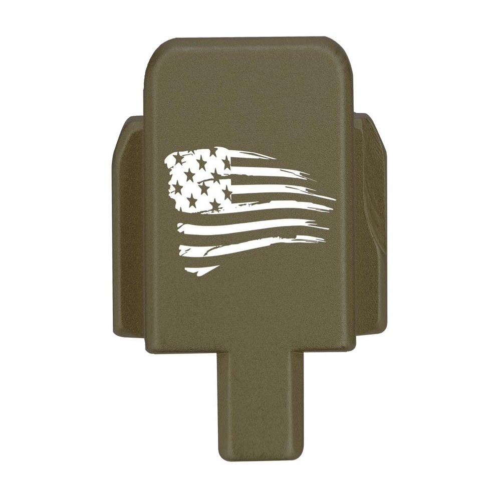 NDZ Performance Rear Slide Cover Plate for Sig P320 Series 9mm .40 .357 .45 ACP Laser Engraved Anodized Aluminum in Olive Drab Green, Made in The USA - US Flag Tattered, Made in The USA