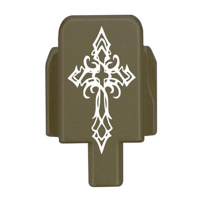 NDZ Performance Rear Slide Cover Plate for Sig P320 Series 9mm .40 .357 .45 ACP Laser Engraved Anodized Aluminum in Olive Drab Green, Made in The USA - Tribal Cross