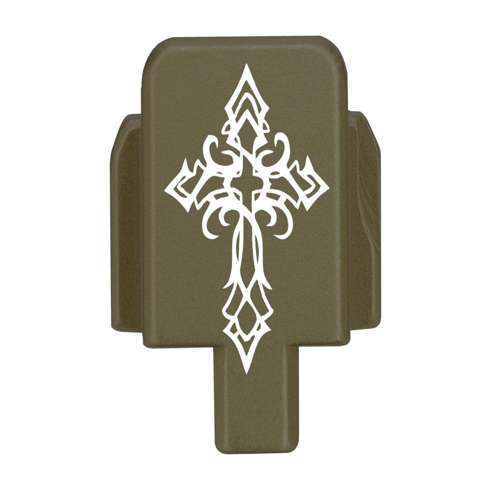 NDZ Performance Rear Slide Cover Plate for Sig P320 Series 9mm .40 .357 .45 ACP Laser Engraved Anodized Aluminum in Olive Drab Green, Made in The USA - Tribal Cross
