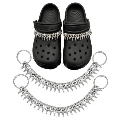 2Pcs Bling Chains for Women, Goth Charms for Clog Sandals, Shoes Decoration,Accessories for Girls Man Teens Adults, Bling Charm for Birthday Party Favor Gifts (2Pcs Silver Spike Thorns Chains)