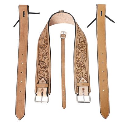 HILASON Horse Saddle Flank Cinch Girth Handtooled Leather W/Billets Antique Tan Comfytack