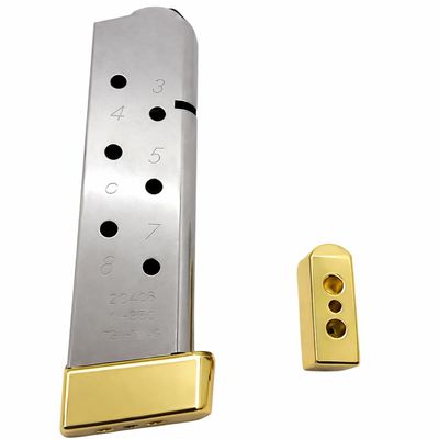 2X Gold-Plated 1911 Magazine Base Pads . Fits All Kim Pro Tac-Mag Full Size .45 ACP 8-Round Magazines Screws Included