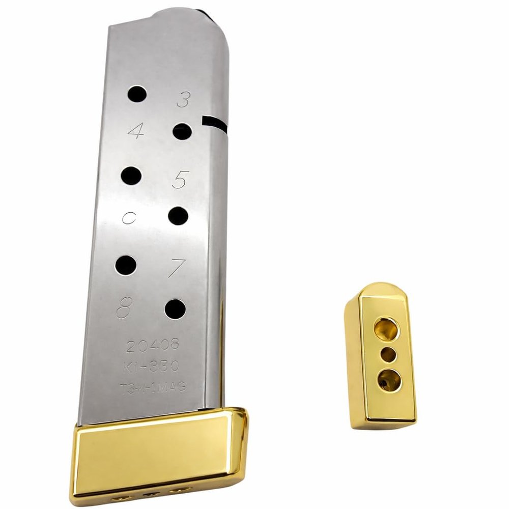 2X Gold-Plated 1911 Magazine Base Pads . Fits All Kim Pro Tac-Mag Full Size .45 ACP 8-Round Magazines Screws Included