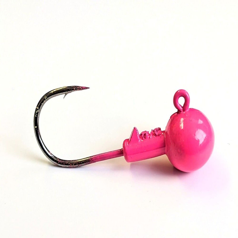 Round Fresh Water Ball Jig Head Lure Ultra Point Hook Bass Trout 10 -Pink 1oz