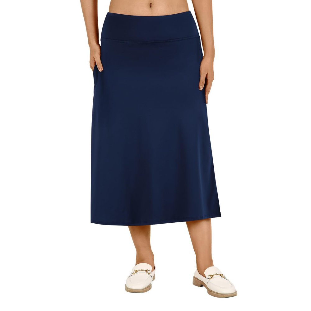 CZRLHYT Women's 28" Knee Length Skorts Skirts Athletic Modest Long Skorts with Pocket Navy 3XL