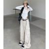 UICIOP Gothic Cargo Pants Women's Pocket Pleated Cargo Pants Women's Loose Wide Leg Trousers Casual Straight Trousers (Apricot,XL,X-Large) view 2