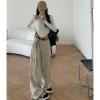 UICIOP Gothic Cargo Pants Women's Pocket Pleated Cargo Pants Women's Loose Wide Leg Trousers Casual Straight Trousers (Apricot,XL,X-Large) view 3