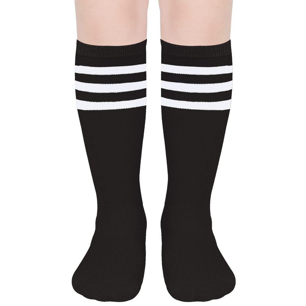 DOOVID Kids Soccer Socks Toddler Baseball Knee High Socks Boys Sports Football Tube Sock Black White