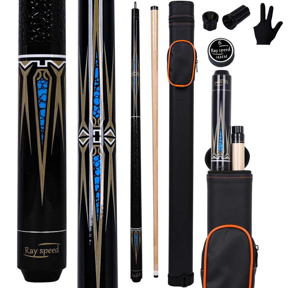 Ray speed Pool Cue Stick Low Deflection Shaft Billiard Cue Stick with Hard Case 19-20 oz Professional Pool Stick (Brown+Blue, 20 oz)