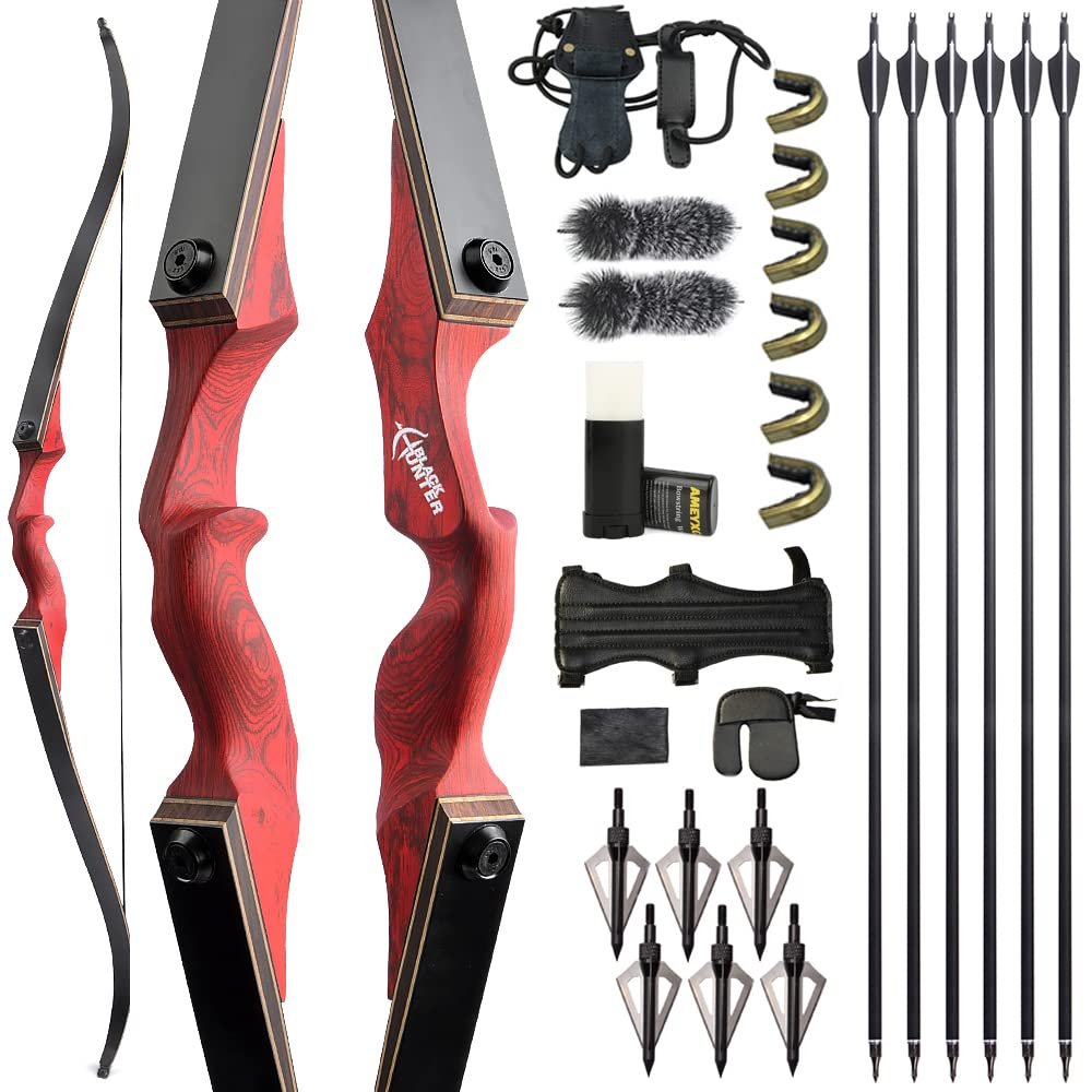 ZSHJGJR 60 inch Recurve Bow Blackhunter and Arrow Set for Adults American Hunting Longbow Archery Bow 20-60lbs Right/Left Handed for Archery Hunting Targeting (30lbs, Right Hand)