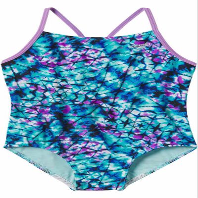 Speedo Girls Thin Strap One Piece Swimsuit (US, Alpha, X-Large, Regular, Deep Aqua/Purple)