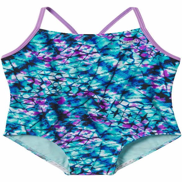 Speedo Girls Thin Strap One Piece Swimsuit (US, Alpha, X-Large, Regular, Deep Aqua/Purple)