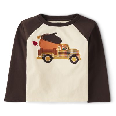 Gymboree Baby Boys and Toddler Embroidered Graphic Long Sleeve Raglan T-Shirts Shirt, Acorn Truck, 10 US