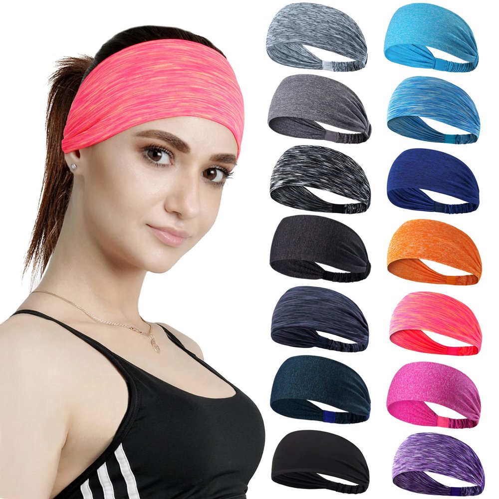 14 Pcs Workout Headbands for Women Non Slip Sport Sweatbands Elastic Yoga Hairbands for Fitness Running Athletic Moisture Wicking fits All Men and Women Girls