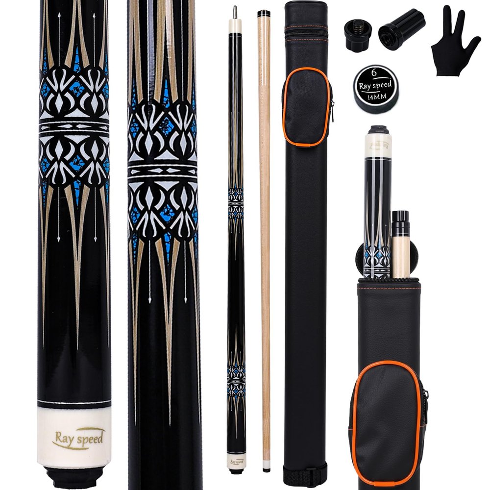 Ray speed Pool Cue Stick with Hard Case Hardwood Canadian Maple Professional Billiard Pool Stick 58" 2-Pieces 19/20oz Pool Stick Set